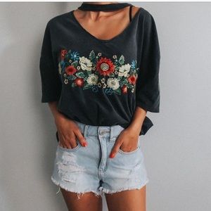 ZARA Embroidered Choker T-Shirt